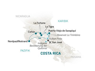 Costa Rica Familienreise - Costa Rica for family - Reiseroute 2024
