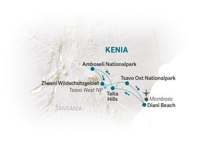 Kenia Familienreise - Kenia Family & Teens - Reisekarte 2025