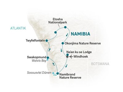 Namibia Familienreise - Namibia for family individuell Deluxe - Karte 2025