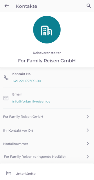 For Family Reisen Reiseunterlagen - TravelKey-App Kontakte