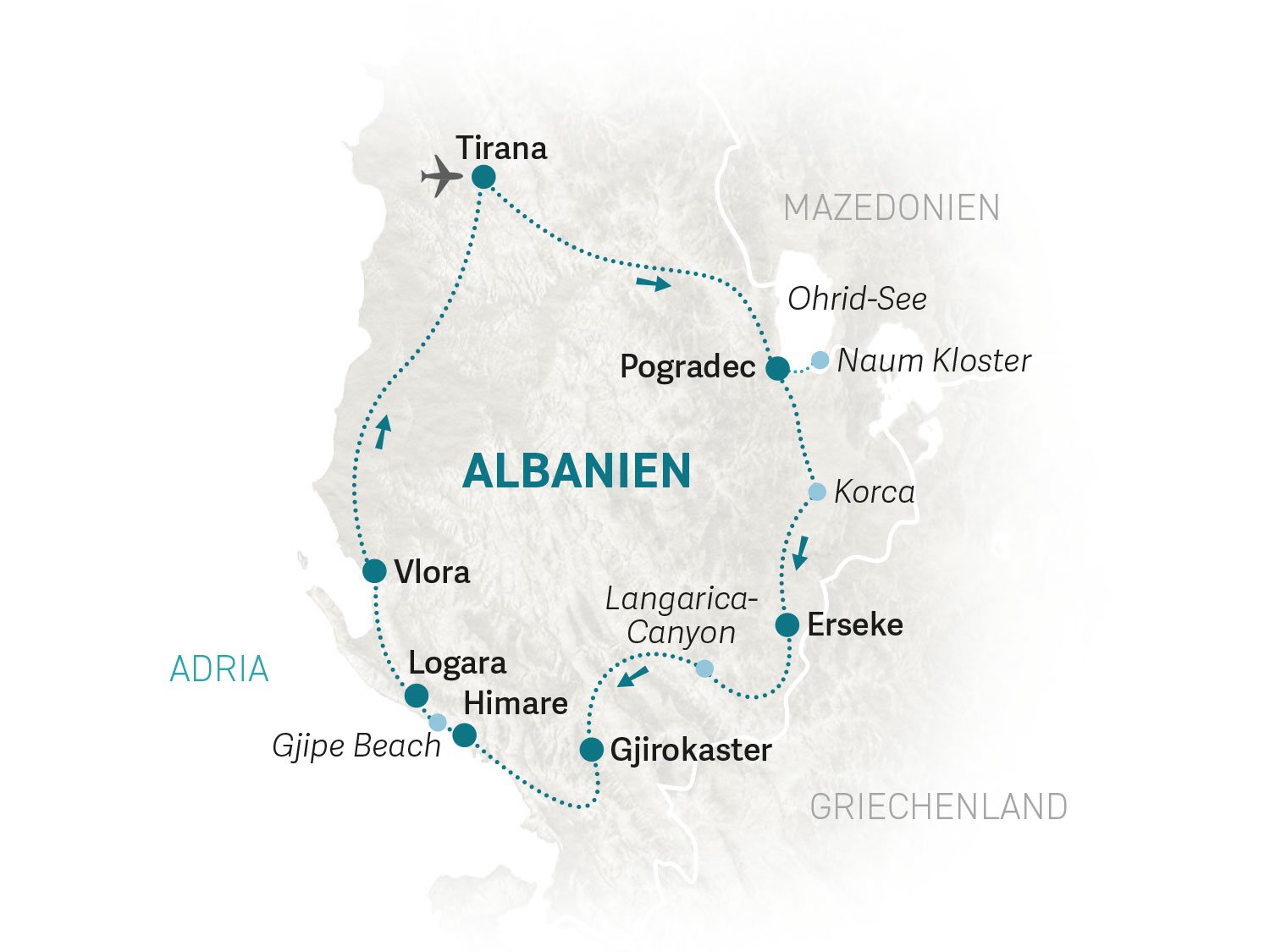 Albanien mit Kindern - Reiseroute - Karte