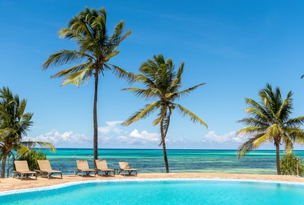 Serengeti mit Kindern individuell - Familienabenteuer Tansania - Sansibar Strandverlängerung - Karafuu Beach Resort - Pool mit Palmen