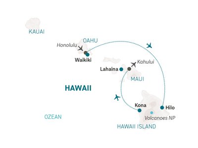 Familienreise Hawaii - Hawaii Inselhopping for family individuell - Karte 2025