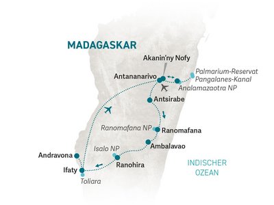 Madagaskar Familienreise - Madagaskar Family & Teens - Reiseroute 2025