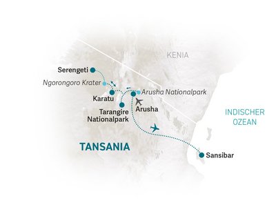 Tansania Familienurlaub - Tansania Family & Teens - Reiseroute 2025
