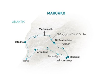 Marokko Familienreise - Reisekarte Marokko for family 2025