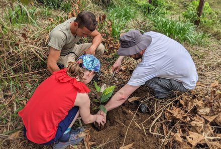 Familienurlaub Costa Rica - Costa Rica Abenteuer Regenwald und Pazifik - La Tigra Regenwaldlodge - Mädchen pflanzt Baum