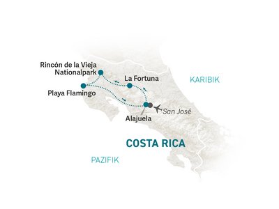 Costa Rica Familienreise - Costa Rica for family  - Natur pur & entspannt am Strand - Reisekarte 2025