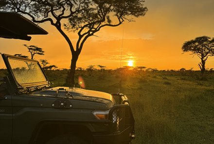 Serengeti mit Kindern individuell - Best of Familiensafari Serengeti - Sonnenuntergang während Jeepfahrt