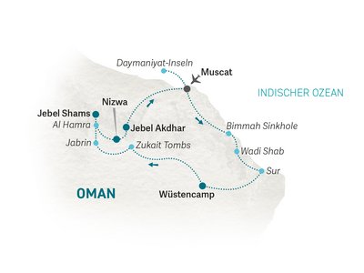 Oman mit Jugendlichen - Oman Family & Teens - Reiseroute 2025