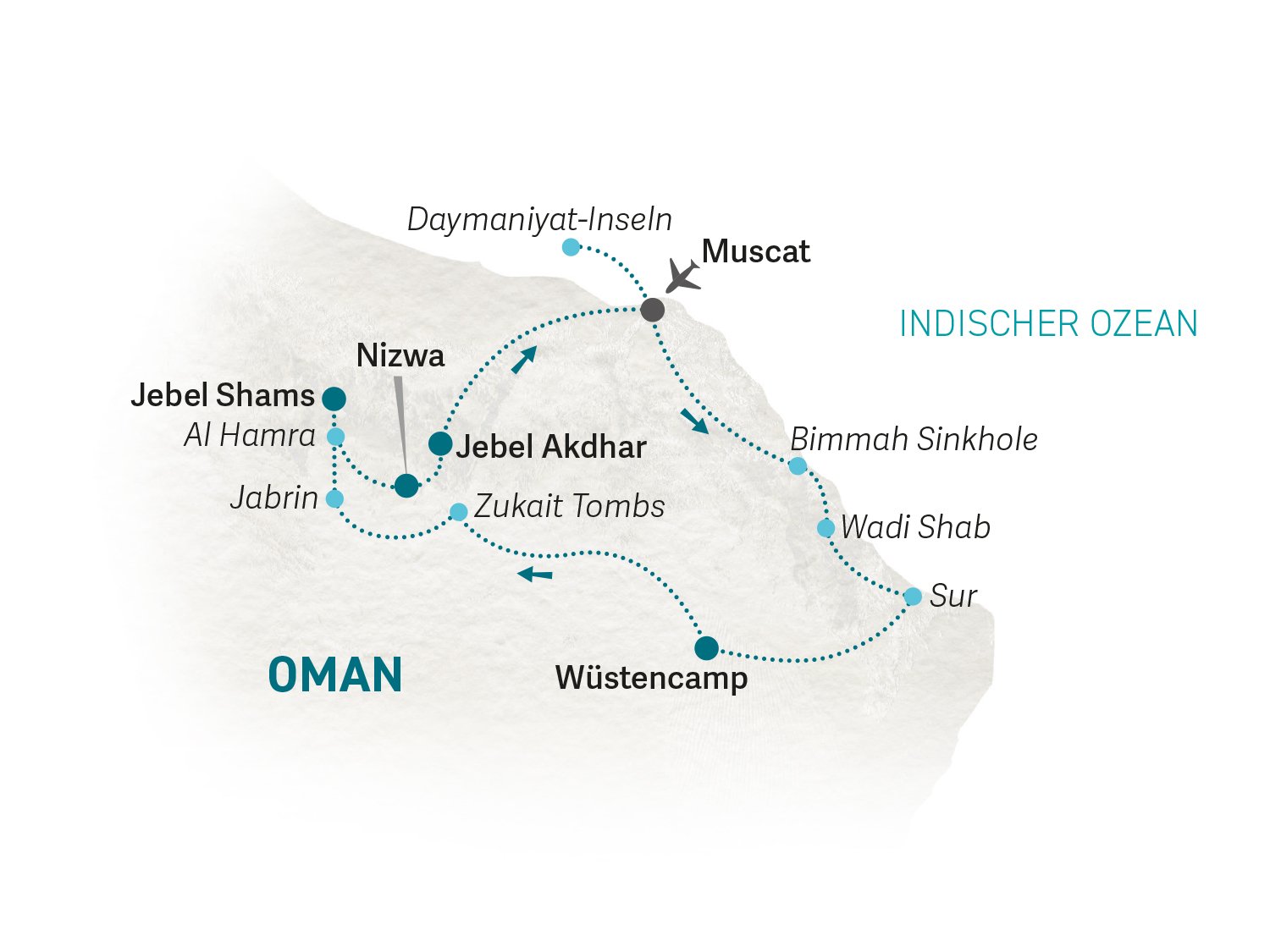 Reisebericht Oman mit Kindern - Reiseroute